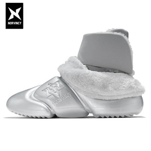 诺凡希东北雪地靴男高帮保暖加绒软底防水防滑潮时尚 银色亮面棉鞋