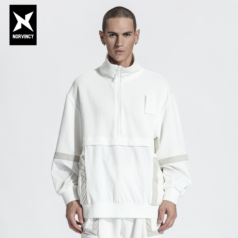 诺凡希春秋半开襟卫衣立领拼接简约高级感运动休闲长袖潮男女外套