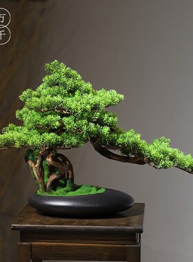 小博古仿真迎客松禅意盆景绿植摆件新中式玄关客厅茶室花架装饰品