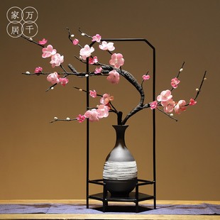 新中式 饰品摆件 陶瓷花瓶禅意插花梅花仿真花家居客厅玄关电视柜装