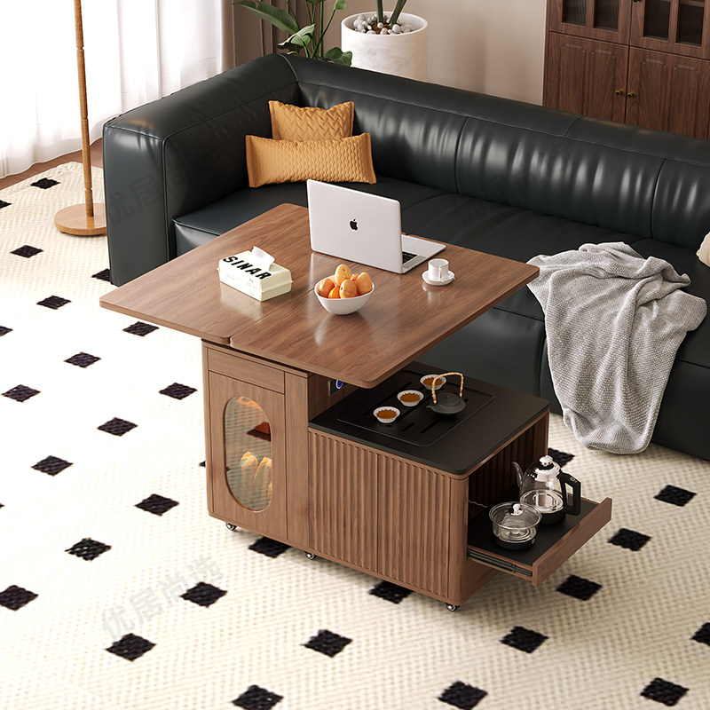 茶几家用小户型带轮可移动储物柜多功能折叠桌客厅茶桌沙发边柜