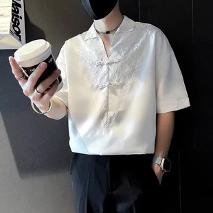 男装 国风冰丝衬衫 男士 短袖 新中式 半袖 夏季 盘扣衬衣2025新款 polo衫