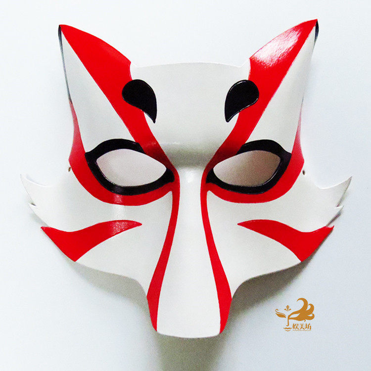 日本和风狐狸面具kitsune fox手工皮质皮雕绘画面具化妆