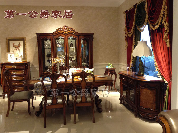 欧式美式法式古典实木别墅家具FY96长餐台餐椅四门酒柜餐边柜1