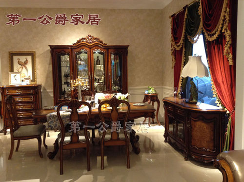 欧式美式法式古典实木别墅家具FY96长餐台餐椅四门酒柜餐边柜1