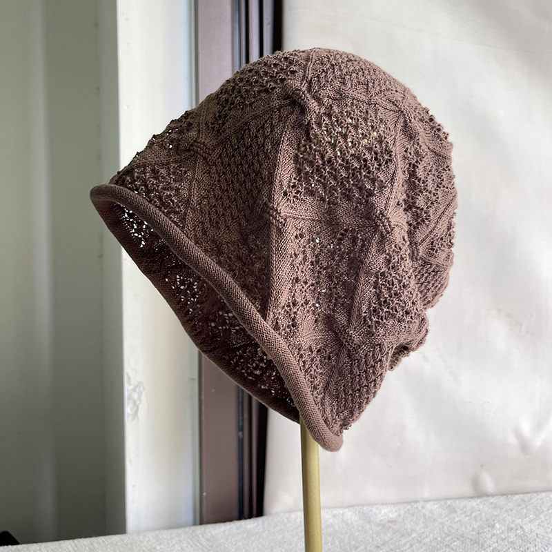 日系慵懒风手工钩花镂空堆堆帽女夏季薄款纯色大头围显脸小冷帽男
