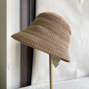 日本和纸渔夫帽子女春夏防晒轻薄透气盆帽前长后短米色蓝色可折叠