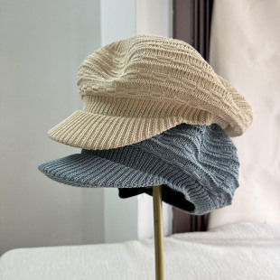 2026年日本和纸简约镂空针织八角帽女夏季防晒显脸小遮阳帽圆顶帽