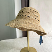 2025年度假风天然拉菲草渔夫帽子女春夏天度假户外海边草帽遮阳帽