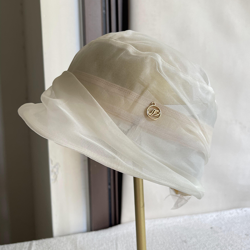 桑蚕丝款小沿渔夫帽子女春夏遮白头发妈妈款盆帽洋气百搭轻薄防晒