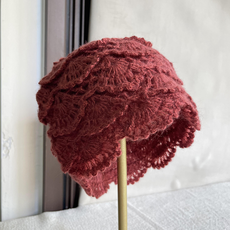 原创设计手工钩织羊毛包头帽子春秋复古堆堆帽百搭高级感保暖护头