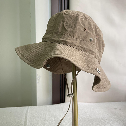 速干大头抽绳防晒渔夫帽子女夏户外透气徒步爬山遮阳登山牛仔帽男