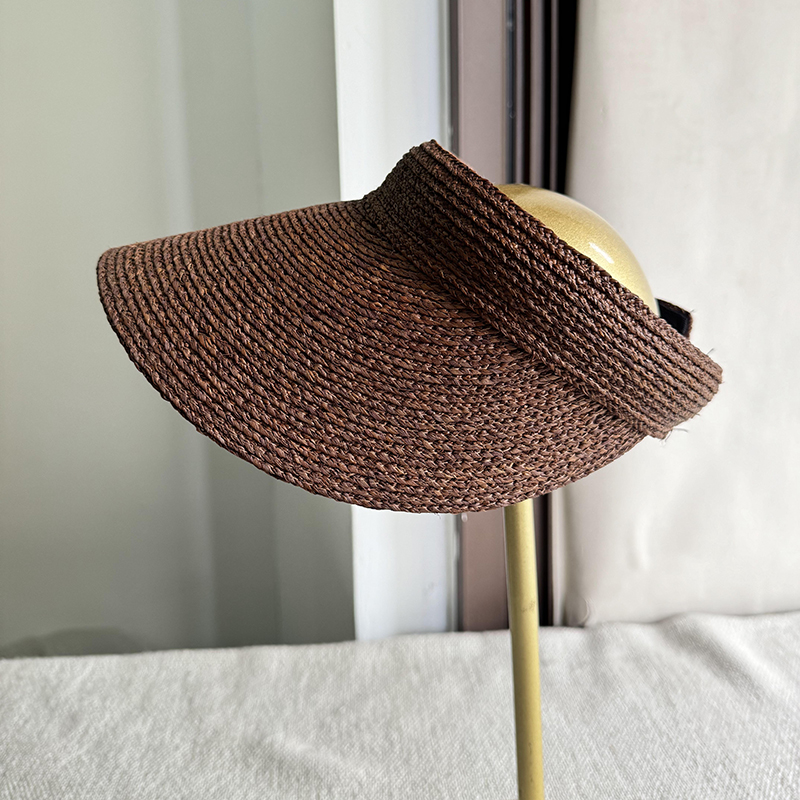 咖色进口拉菲草编户外防晒海边度假防紫外线遮太阳发箍空顶帽子女