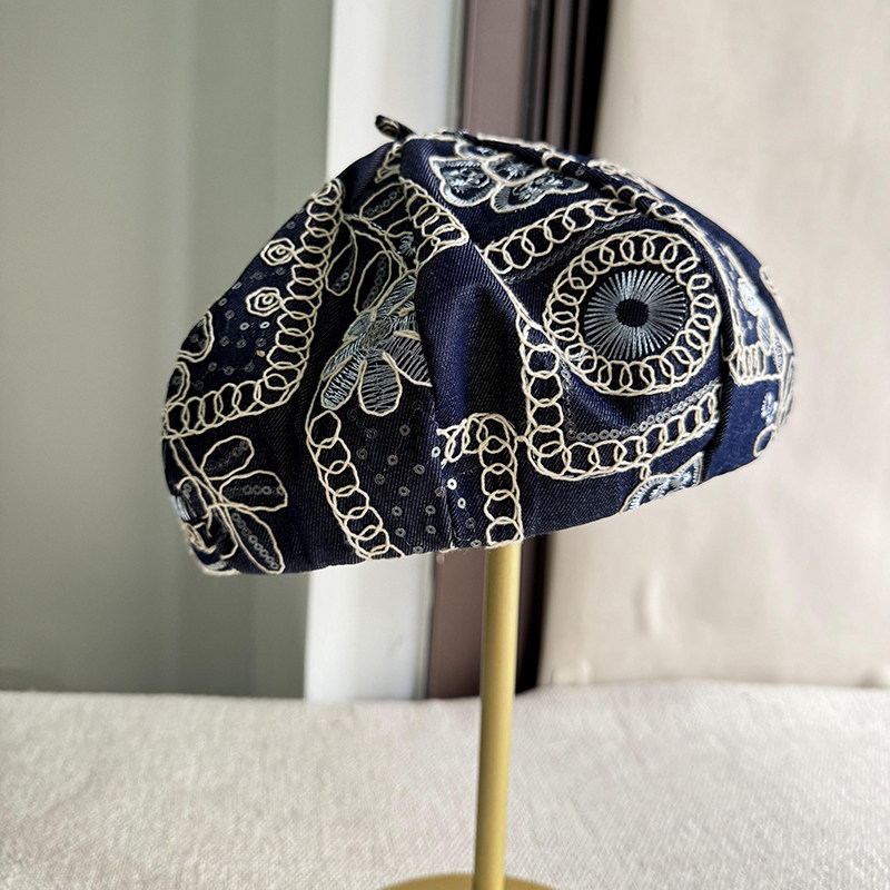 出日本单法式工艺蓝色提花大头围贝雷帽子女春夏季防晒百搭画家帽,服饰配件/皮带/帽子/围巾,帽子,淘宝优惠券,粉丝福利购,淘宝优惠卷