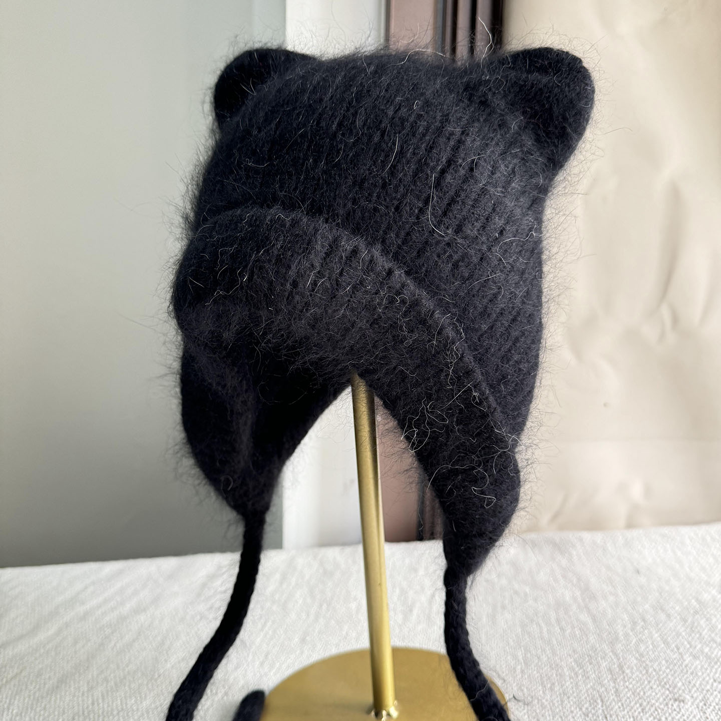 白色兔毛可爱猫耳朵雷锋帽子女秋冬保暖双层加厚护耳帽百搭针织帽