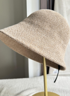 2025年出日本单羊毛针织帽子女秋冬时尚复古盆帽灰色显脸小保暖帽