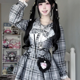 套装 日系蕾服量产型亚文化原创新品 灰粉格黑白套装 兔偶心事