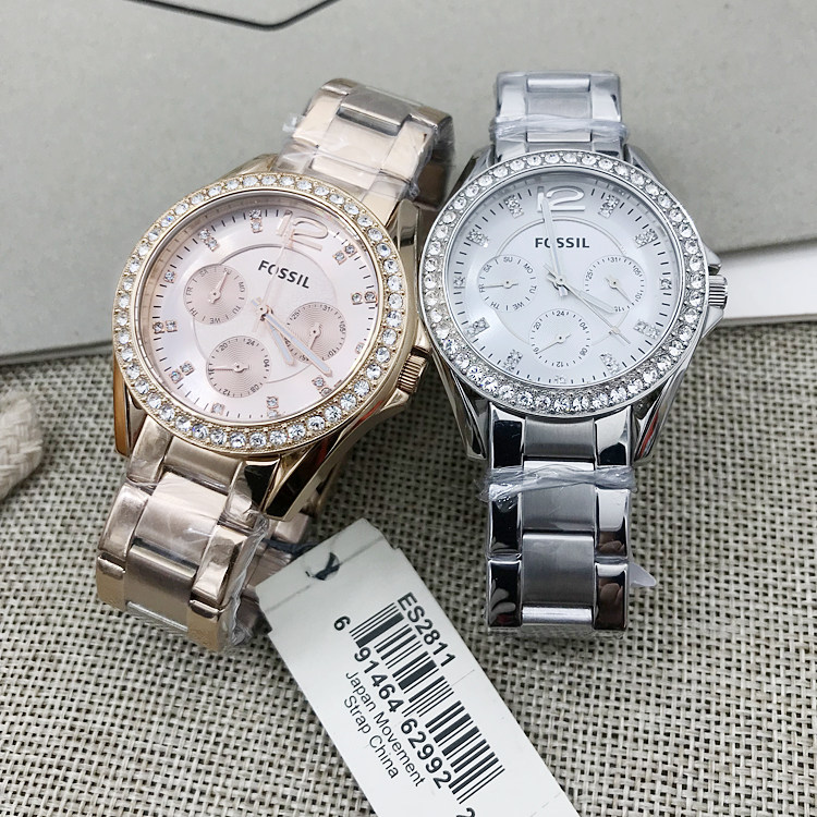 fossil化石手表不锈钢三眼多功能星期日历石英表女表es3202现货