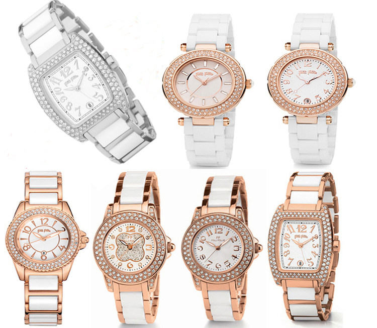 现货follifollie芙丽芙丽手表陶瓷玫瑰金女表包邮wf5r135bd