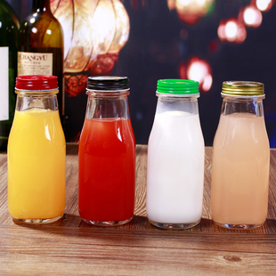 玻璃牛奶瓶无铅透明奶吧饮品咖啡杯创意饮料瓶300ml含盖鲜奶瓶子