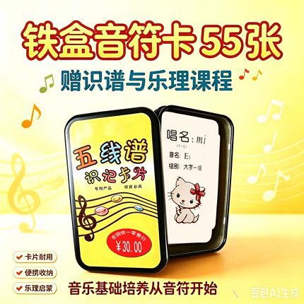 钢琴88键五线谱识谱卡片音符早教闪卡乐器乐理知识基础教程认音卡