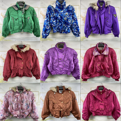 古着vintage街头滑板机车冲锋衣霹雳荧光拼色短款羽绒服滑雪服B60