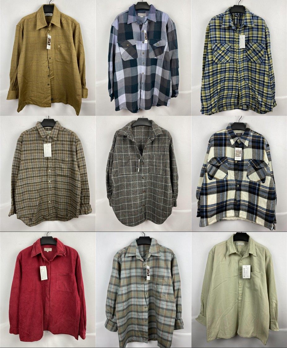 古着vintage春秋男装文艺青年宽松格子纯棉长袖衬衫休闲百搭v251p