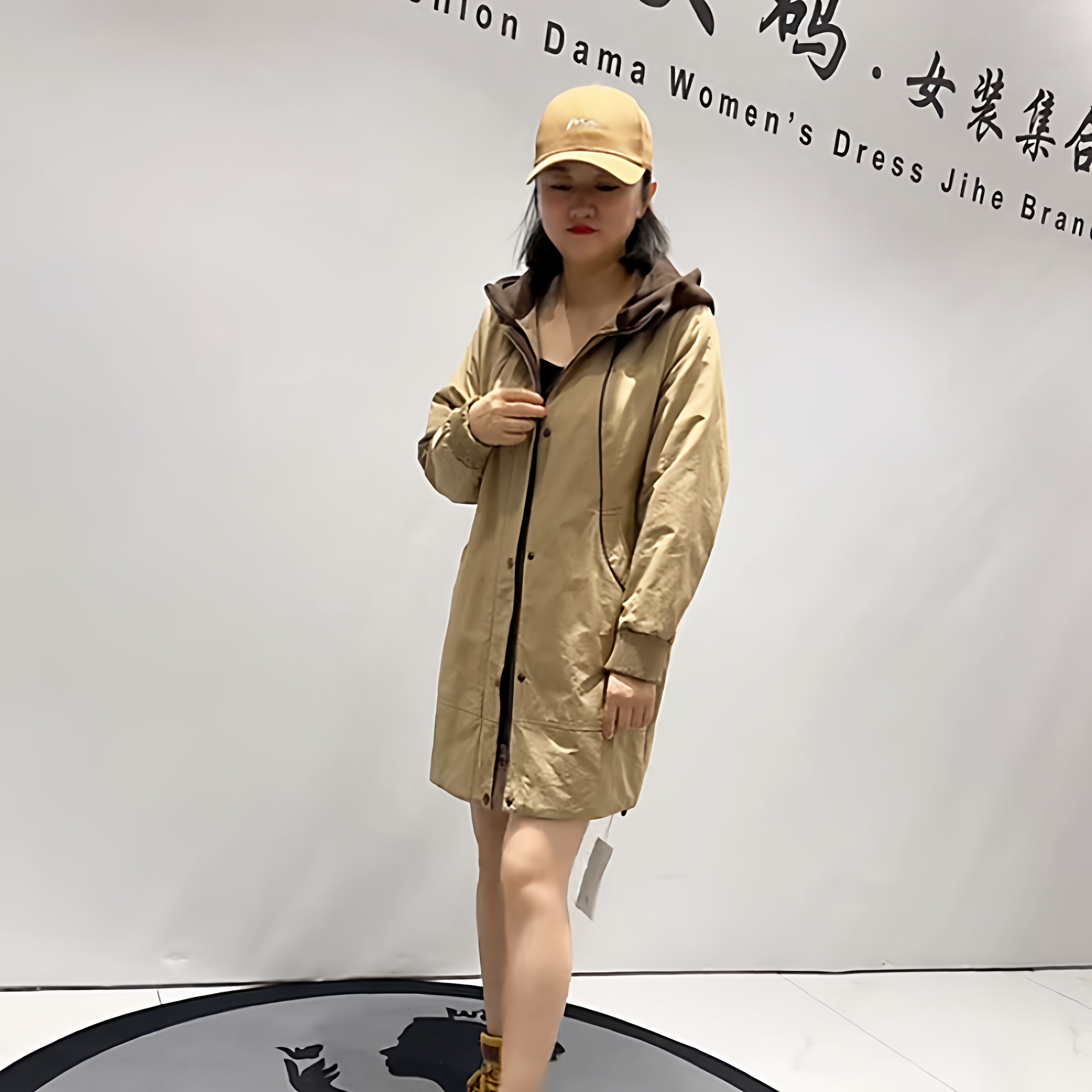 大码女装中长款连帽棉服外套