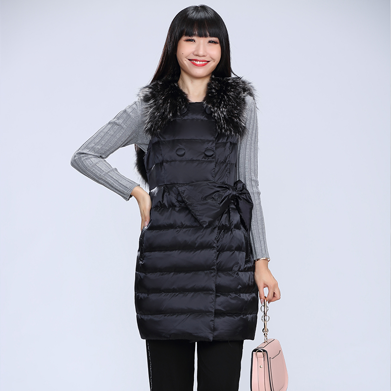 金影奇冬季气质羽绒马甲大码显瘦马夹女貉子毛领羽绒服洋气女外套