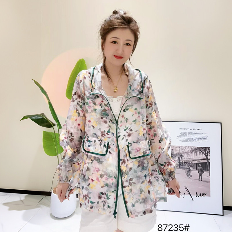 大码女装夏季碎花防晒衣外套