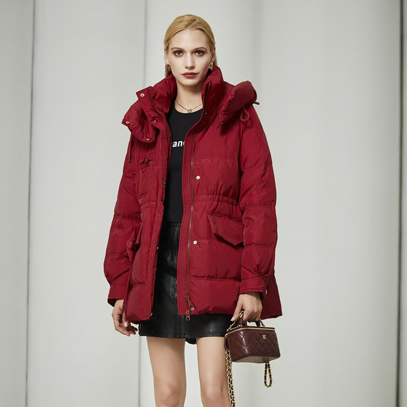 金影奇中长款羽绒服女宽松大码冬季新款收腰连帽保暖羽绒衣98368