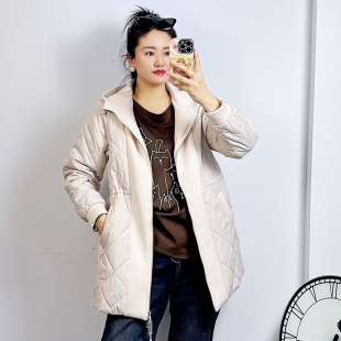 冬季连帽薄棉衣女2025新款宽松大码中长款显瘦二棉保暖外套5908