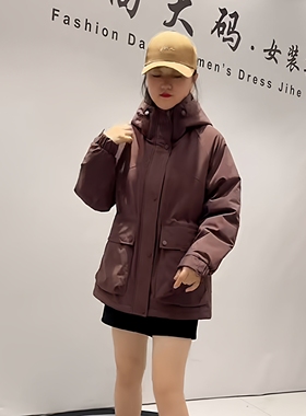 天娇一生水冬季棉衣女外套2025新款大码女装二棉连帽薄棉服25502