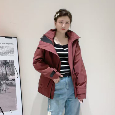 大码女装连帽风衣短外套