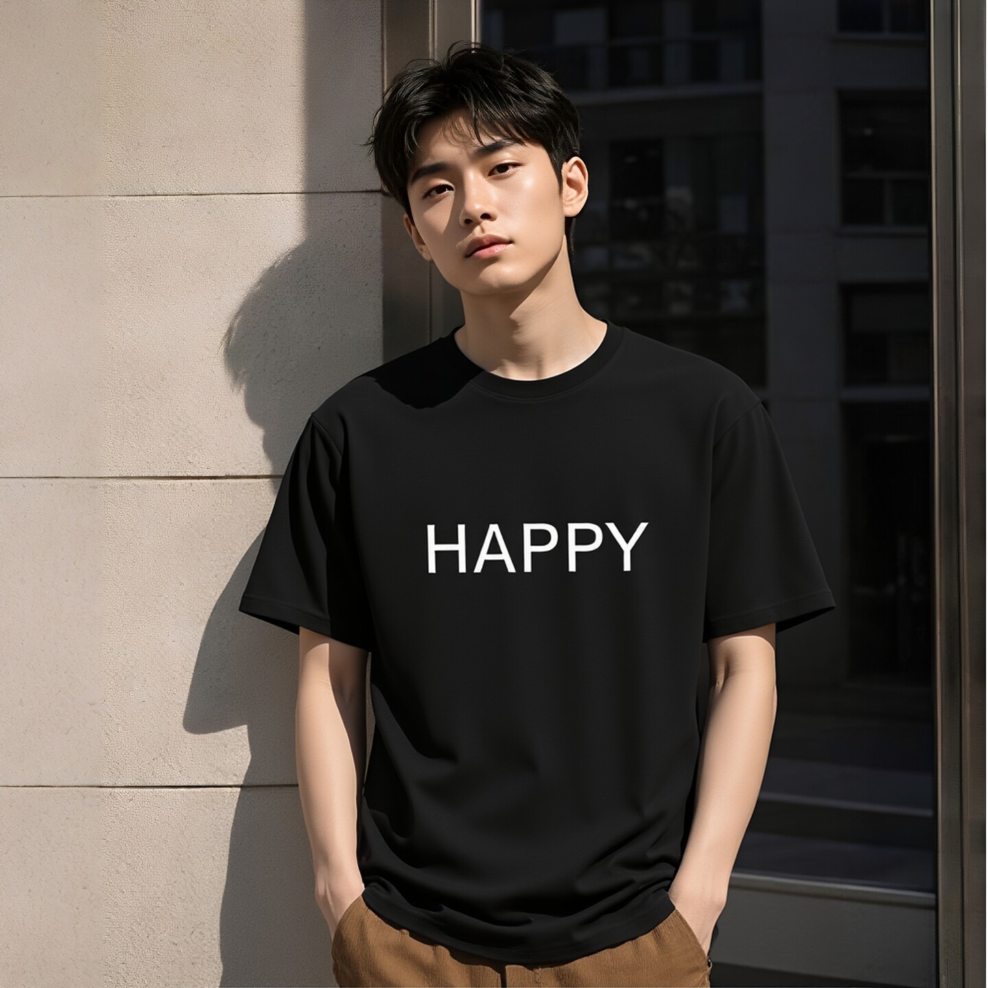 美式潮牌HAPPY字母印花短袖T恤