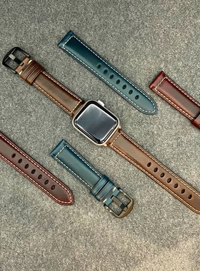 适用iwatch苹果手表表带s7s8s9s10se真皮休闲高级原装代用apple