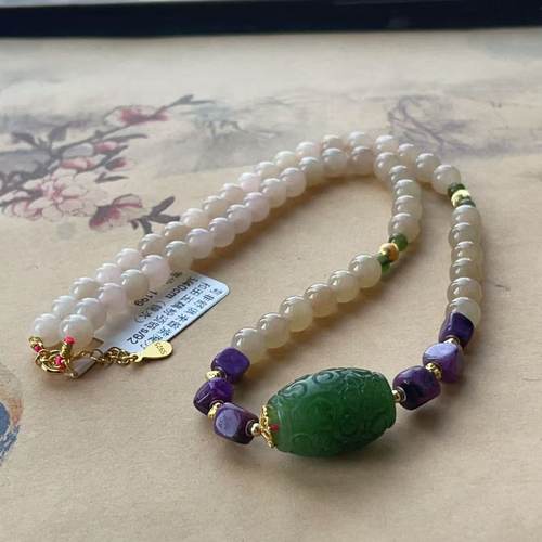 南非舒俱来酱紫魔方和田玉藕粉项链s/925/40cm（镜水）AZB10547