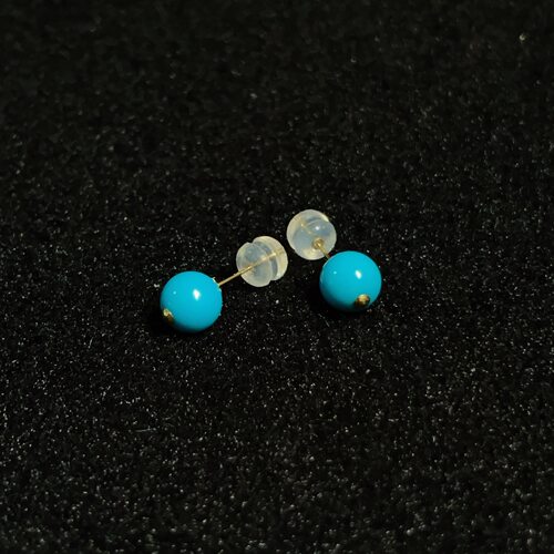 18k金美松圆珠绿松石耳钉/18k/AZB16815/6mm(宸越)
