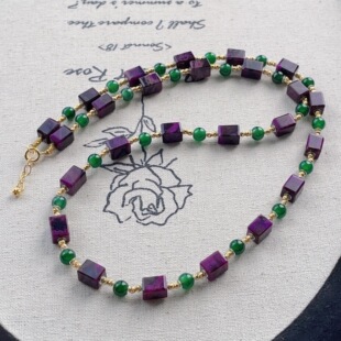 AZB13752 扶柚 南非舒俱来丝绒四棱珠翡翠项链18k 45cm