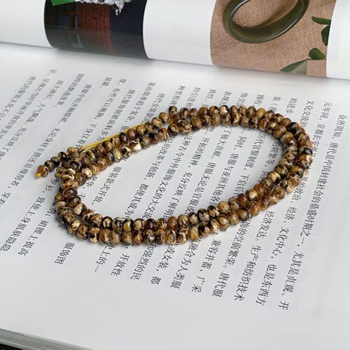 H特级干白花128佛珠琥珀项链5mm/48cm/AZB18262