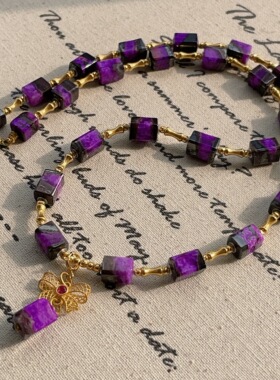 南非舒俱来猫眼紫丝绒四棱珠颈链18k/38cm(安可)AZB12311