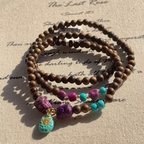 沉香奇楠南非舒俱来酱紫貔貅魔方三圈项链18k(文玺）ABQ10288