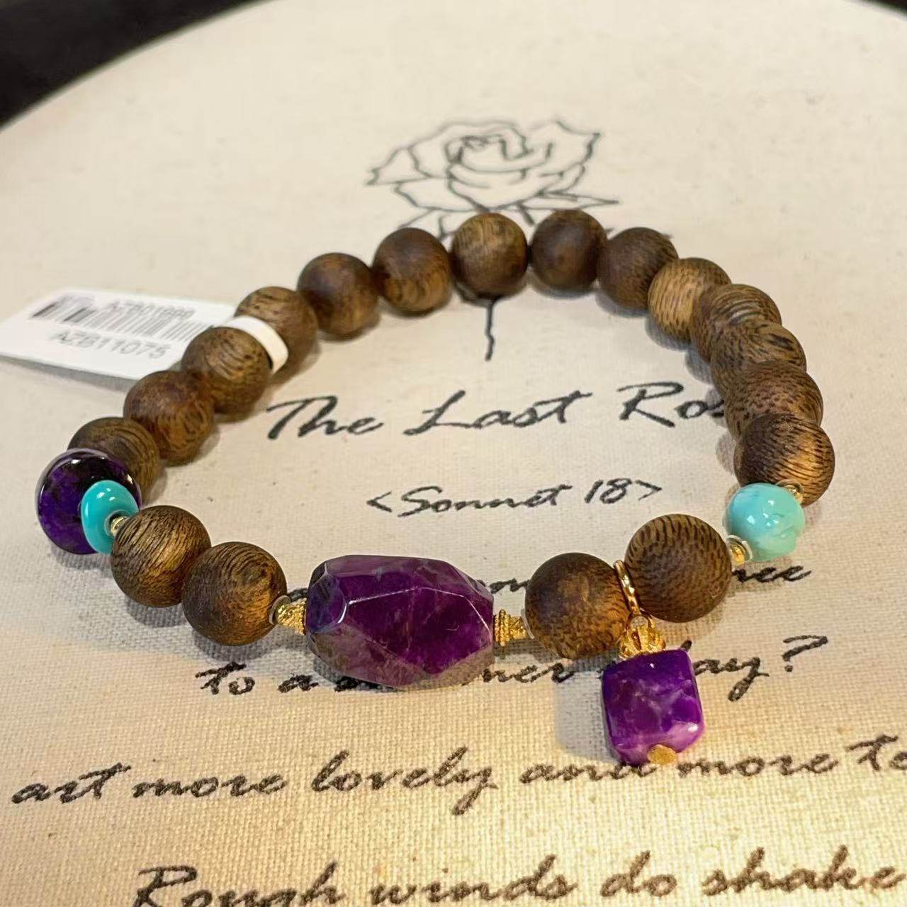 沉香沉香奇楠舒俱来圆珠紫丝绒钻切单圈手串18k（橙心）AZB11075,珠宝/钻石/翡翠,手饰,淘宝优惠券,粉丝福利购,淘宝优惠卷