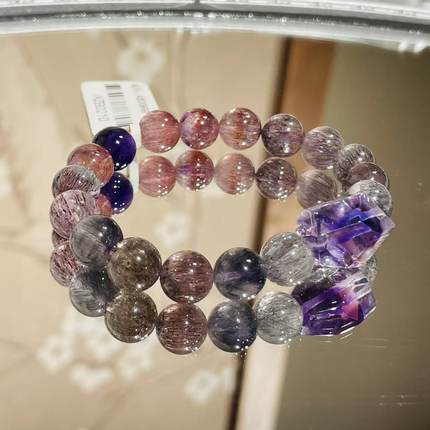 水晶0.8超七原石渐变18k单圈手串微瑕AZB0210