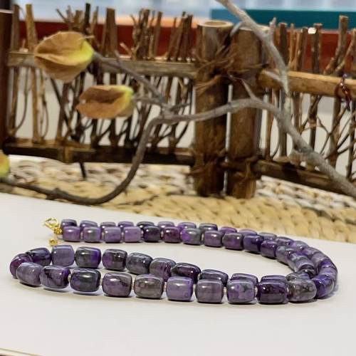 舒俱来泥地樱花紫桶珠项链/18k/5.5-6mm/45cm（皎月）AZB5611