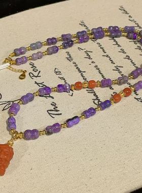 南非舒俱来泥地皇家紫并蒂莲南红项链s925/45cm（浔潼）AZB11045