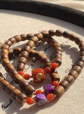 沉香奇楠老型珠南红多用项链/18k/52cm（闻舟）AZQ10158