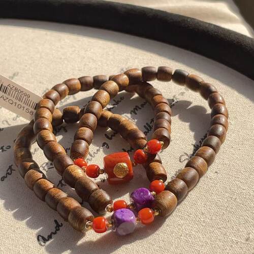 沉香奇楠老型珠南红多用项链/18k/52cm（闻舟）AZQ10158