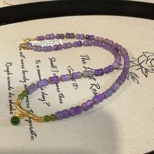 南非舒俱来泥地皇家紫并蒂莲碧玉颈链S925/38cm（涧苔）AZB11343