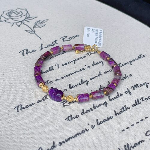 南非舒俱来桃红直切桶珠貔貅手链/18k（霜星）AZB14259